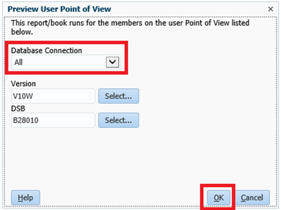 Shows the preview user POV screen selected database connection and select ok